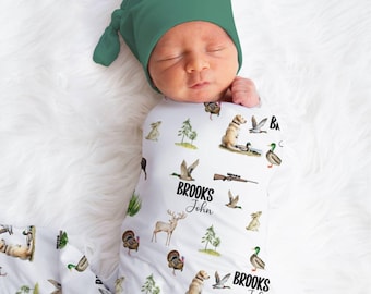 Hunting Swaddle Set, Buck and Duck Swaddle Baby Blanket, Personalized Swaddle Blanket, Turkey Hunting Baby Blanket, Hunting Baby