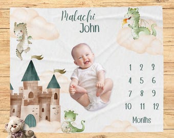 Dragon Milestone Blanket, Personalized Dragon Baby Shower Gift, Custom Blanket, New Baby Gift, Dragon Nursery, Photo Prop