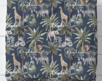 Cobertor Safari Baby Boy personalizado, cobertor retrô Minky para recém-nascidos, nome personalizado, decoração de berçário da selva, cobertor com nome de bebê Safari, presente para meninos