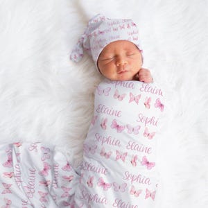 Custom Butterfly Baby Name Blanket, Personalized Baby Girl Butterfly Swaddle, Pink Blanket, New Mom Gift, Newborn Gift, Baby Shower Gift