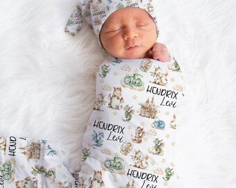 Dragon Swaddle Blanket, Dragon Personalized Baby Blanket, Baby Blanket, Personalized Baby Blanket, Baby Shower Gift, Dragon Swaddle Set