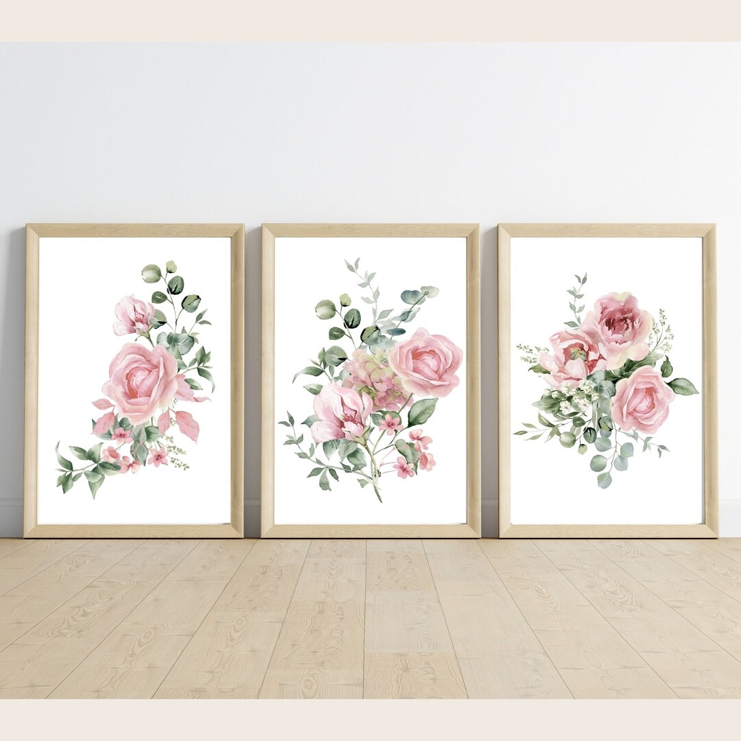 Dusty Rose Floral Nursery Prints, Blush Pink Nursery Decor, Set of 3 ...