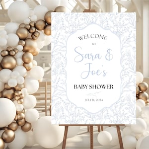 Baby Shower Boy Customized Welcome Sign, Toile De Jouy Baby Shower Boy Welcome sign, Blue Vintage Baby Shower sign, Dusty Blue VintageFloral