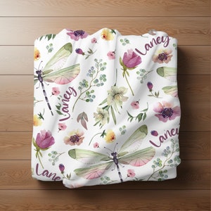 BABY NAME Swaddle Blanket, PURPLE watercolor flowers, Personalized Toddler Girl Blanket, Newborn Girl Gift, Nursery Baby Shower Gift Custom