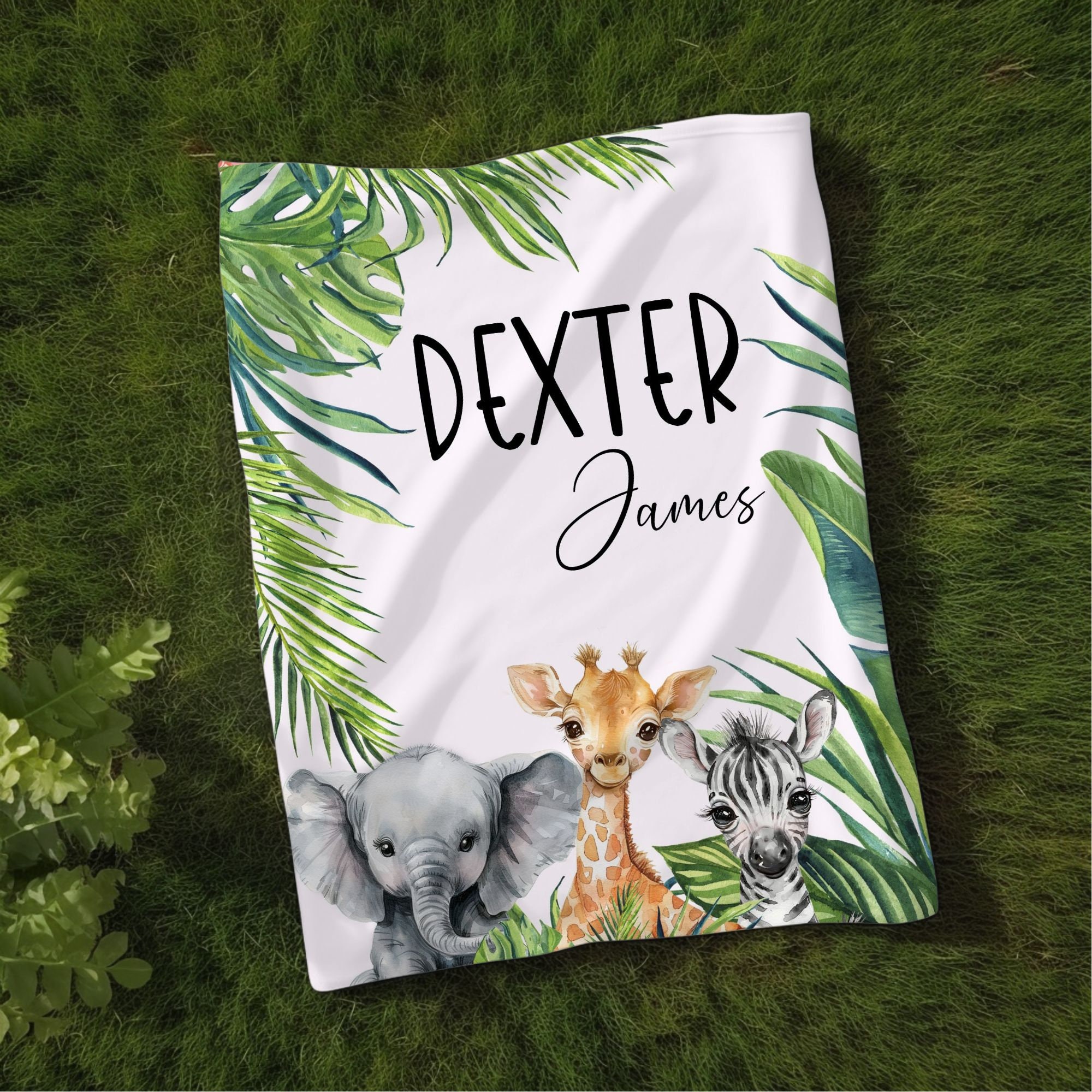 Custom Safari Baby Blanket With Name, Jungle Animal Baby Name Blanket ...
