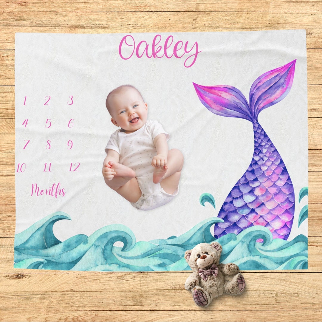 Mermaid Tail Baby Girl Milestone Blanket Personalized Blanket Monthly ...