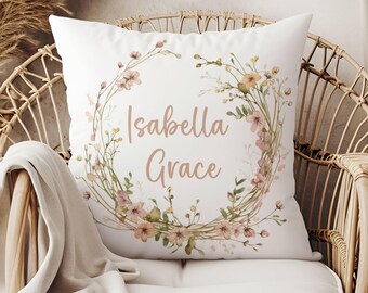 Wildflower Custom Name Pillow, Boho Nursery Decor, Gift for Nursery, Baby Gift for Girls, Personalized Gift for Girls, Monogram Pillow