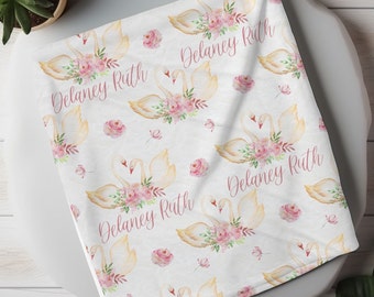 Swan Princess Swaddle Set, Personalized Swan Princess Baby Blanket, Swan Princess Swaddle Blanket, New Baby Gift, Princess Nursery