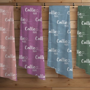 BABY NAME Swaddle Blanket, Baby Keepsake, Personalized Toddler Girl Blanket, Newborn Girl Gift, Nursery Baby Shower Gift Custom Full Name