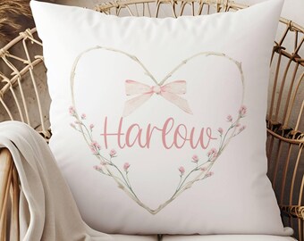 Wildflower Custom Name Pillow, Boho Nursery, Pink Bow, Gift for Nursery, Baby Gift for Girls, Personalized Gift for Girls, Monogram Pillow