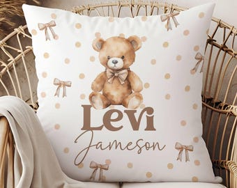 Teddy Bear Custom Name Pillow, Bear Nursery Decor, Gift for Nursery, Baby Gift for Boys, Personalized Gift for Boys, Monogram Pillow