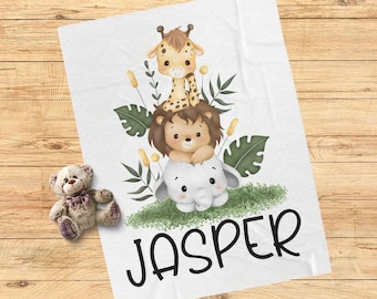 Safari-Decke, personalisierte Babydecke Geschenk, Kleinkind-Decke, Dschungel-Kinderzimmer-Dekor, Kleinkind-Geburtstagsgeschenk, Safari-Thema, Elefant-Giraffe