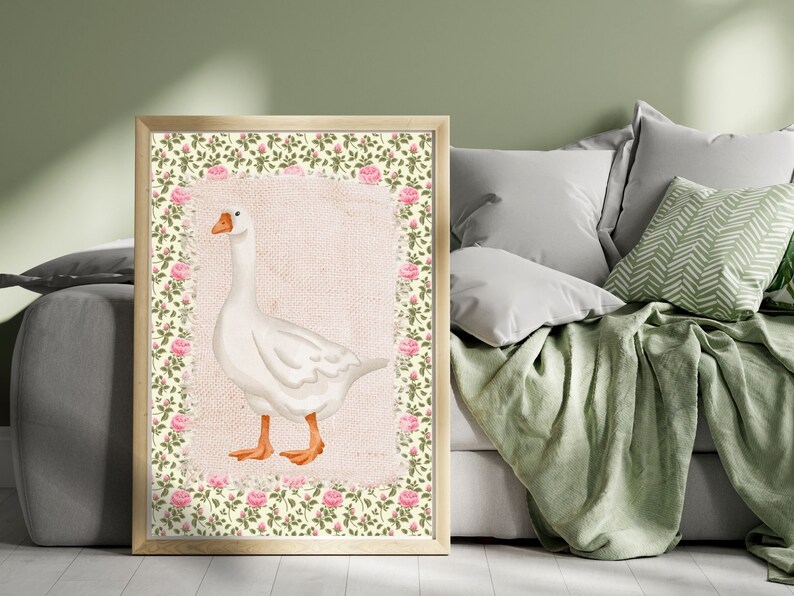 Silly Goose Floral Print, Pink Whimsical Nursery Wall Art ...