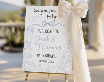 Coastal Baby Shower Welcome Sign, Sea You Soon, Baby, Custom Nautical Baby Shower Decorations, Ocean Themed Baby Shower, Sea You Soon, Baby