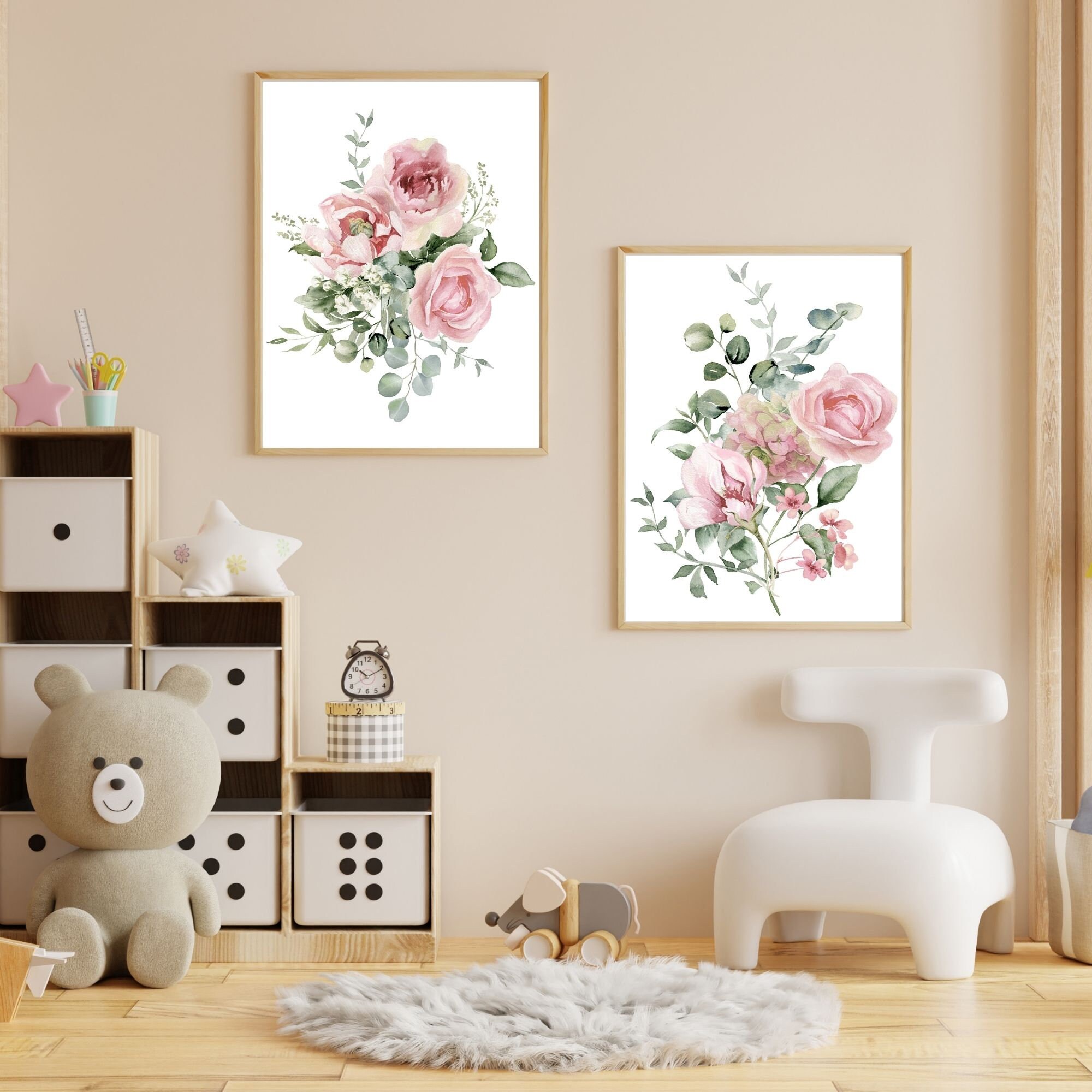 Dusty Rose Floral Nursery Prints, Blush Pink Nursery Decor, Set of 3 ...