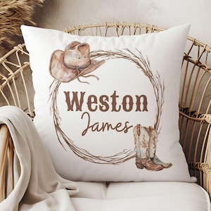 Cowboy Custom Name Pillow, Cowboy Nursery Decor, Gift for Nursery, Baby Gift for Boys, Personalized Gift for Boys, Western Monogram Pillow