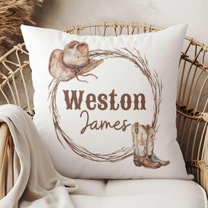 Cowboy Custom Name Pillow, Cowboy Nursery Decor, Gift for Nursery, Baby Gift for Boys, Personalized Gift for Boys, Western Monogram Pillow