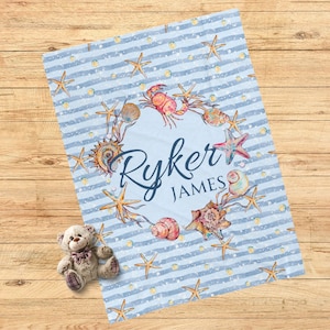 Baby Boy Name Blanket, Under the Sea Baby Name Blanket, Personalized Underwater Baby Name Blanket, Sea Animals Nursery, Baby Shower Gift