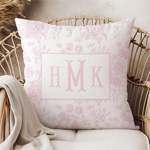 Baby Girl Custom Name Pillow, Pink Toile Nursery Decor, Gift for Nursery, Baby Gift for Girls, Personalized Gift for Girls, Monogram Pillow