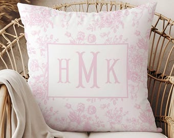 Kussen babymeisje aangepaste naam, roze toile kinderkamer decor, cadeau voor kinderkamer, babycadeau voor meisjes, gepersonaliseerd cadeau voor meisjes, monogram kussen