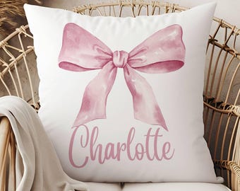 Coquette Custom Name Pillow, Pink Bow Nursery Decor, Gift for Nursery, Baby Gift for Girls, Personalized Gift for Girls, Monogram Pillow