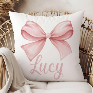 Coquette Custom Name Pillow, Pink Bow Nursery Decor, Gift for Nursery, Baby Gift for Girls, Personalized Gift for Girls, Monogram Pillow