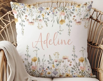 Wildflower Custom Name Pillow, Boho Nursery Decor, Gift for Nursery, Baby Gift for Girls, Personalized Gift for Girls, Monogram Pillow