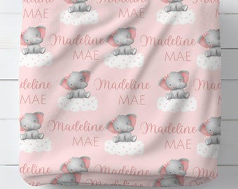 Elephant Baby Blanket, Girl Safari Blanket, Personalized Baby Blanket, Elephant Nursery, Pink Bow Elephant Blanket, Baby Shower Gift