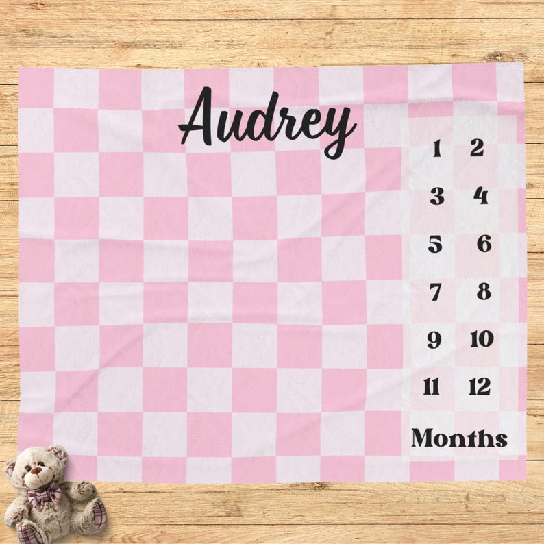 Milestone Blanket, Pink Monthly Baby Blanket, Retro Checkered Blanket