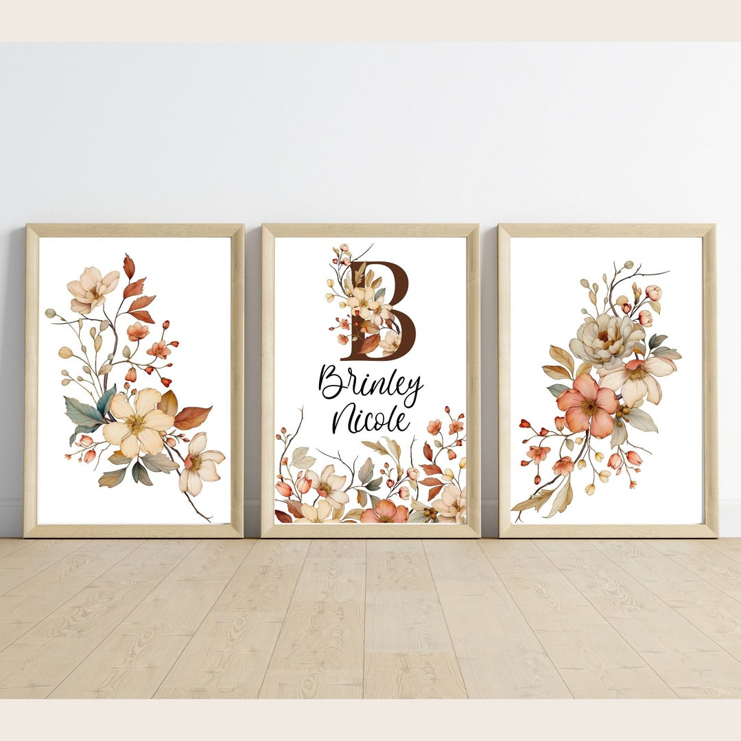 Wildflower Print Set of 3, Neutral Whimsical Nursery Wall Art, Baby ...