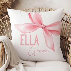 Coquette Custom Name Pillow, Pink Bow Nursery Decor, Gift for Nursery, Baby Gift for Girls, Personalized Gift for Girls, Monogram Pillow