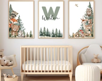 Letrero con nombre para habitación infantil, decoración de habitación infantil con temática de bosque, láminas de habitación infantil con temática de bosque, decoración de habitación infantil con temática de bosque, letrero con nombre para bebé, decoración de habitación infantil para niño.