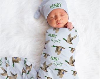 Mallard Duck Swaddle Set, Duck Swaddle Baby Blanket, Personalized Swaddle Blanket, Duck Hunter Baby Blanket, Duck Nursery Decor, Hunting