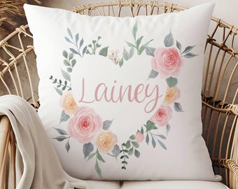 Custom Name Pillow, Floral Nursery Decor, Gift for Nursery, Baby Gift for Girls, Personalized Gift for Girls, Monogram Pillow