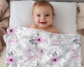 Lavender Flowers Swaddle Set, Purple Flowers Swaddle, Personalized Baby Blanket, Purple Violet Blanket, Baby Shower Gift,Newborn Photos