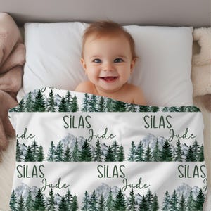 Mountains Blanket, Personalized Baby Blanket Gift, Toddler Blanket, Forest Decor, Toddler Birthday Gift, Mountain Theme, Adventure Awaits