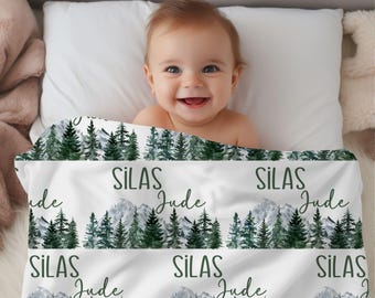 Mountains Blanket, Personalized Baby Blanket Gift, Toddler Blanket, Forest Decor, Toddler Birthday Gift, Mountain Theme, Adventure Awaits