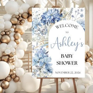 Boho Baby shower Welcome sign, Blue Wildflower, Baby In Bloom Welcome sign, Blue Boho Chic Baby Shower, Boy Baby Shower Sign, Foam Board