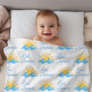 Sun and Wave Swaddle Summer Unisex Baby Blanket Personalized Sun Blanket Sun Nursery Baby Boy Blanket Baby Shower Gift Receiving Blanket