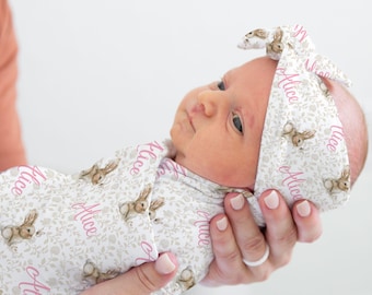 Manta personalizada de conejito, manta de conejito para bebé personalizada, regalo para baby shower, manta de guardería con temática de bosque, manta para cuna, accesorio para fotos de recién nacidos, nombre floral