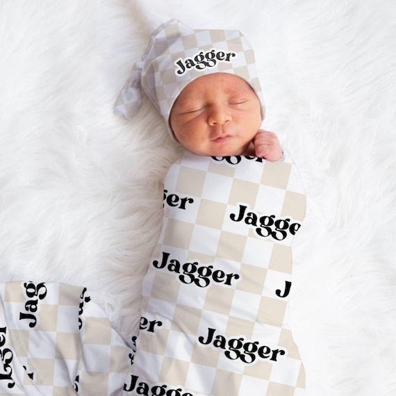 Personalized Checkered Blanket, Baby Shower Gift, Custom Retro Nursery Decor, Gender Neutral, Baby Boy Blanket, Name Blanket, Baby Girl