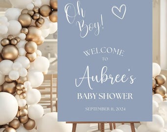 Oh Boy Baby Shower Welcome Sign, Boy Baby Shower Welcome Poster, Dusty Blue Baby Shower Sign, Classic Boy Baby Shower Poster, Baby Sprinkle