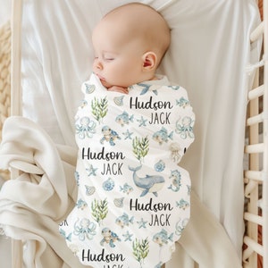 BABY BOY OCEAN Blanket, Under the Sea Name Blanket Toddler Boy Birthday Gift, Whale Dolphin Blanket, Personalized Sea Animals Blanket