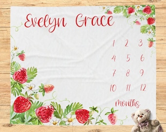 Meilenstein-Decke, Erdbeer-Baby-Dusche-Geschenk, individuelle Decke, neues Baby-Geschenk, Erdbeer-Kinderzimmer, Foto-Requisite