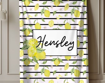 Lemon Personalized Blanket, Custom Baby Blanket, Shower Gift, Lemon Nursery Blanket, Toddler Name Blanket, Newborn Photos Prop