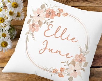 Almohada con nombre personalizada estilo boho, decoración de guardería bohemia chic, regalo para guardería, regalo para niñas, decoración verde salvia, monograma