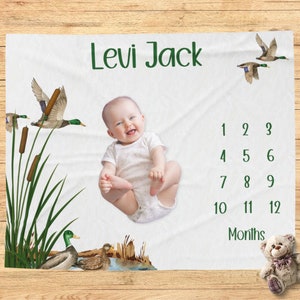Manta de hito del pato mallard, manta personalizada del mes del niño del pato, regalo personalizado del bebé, regalo de baby shower, foto prop, neutral