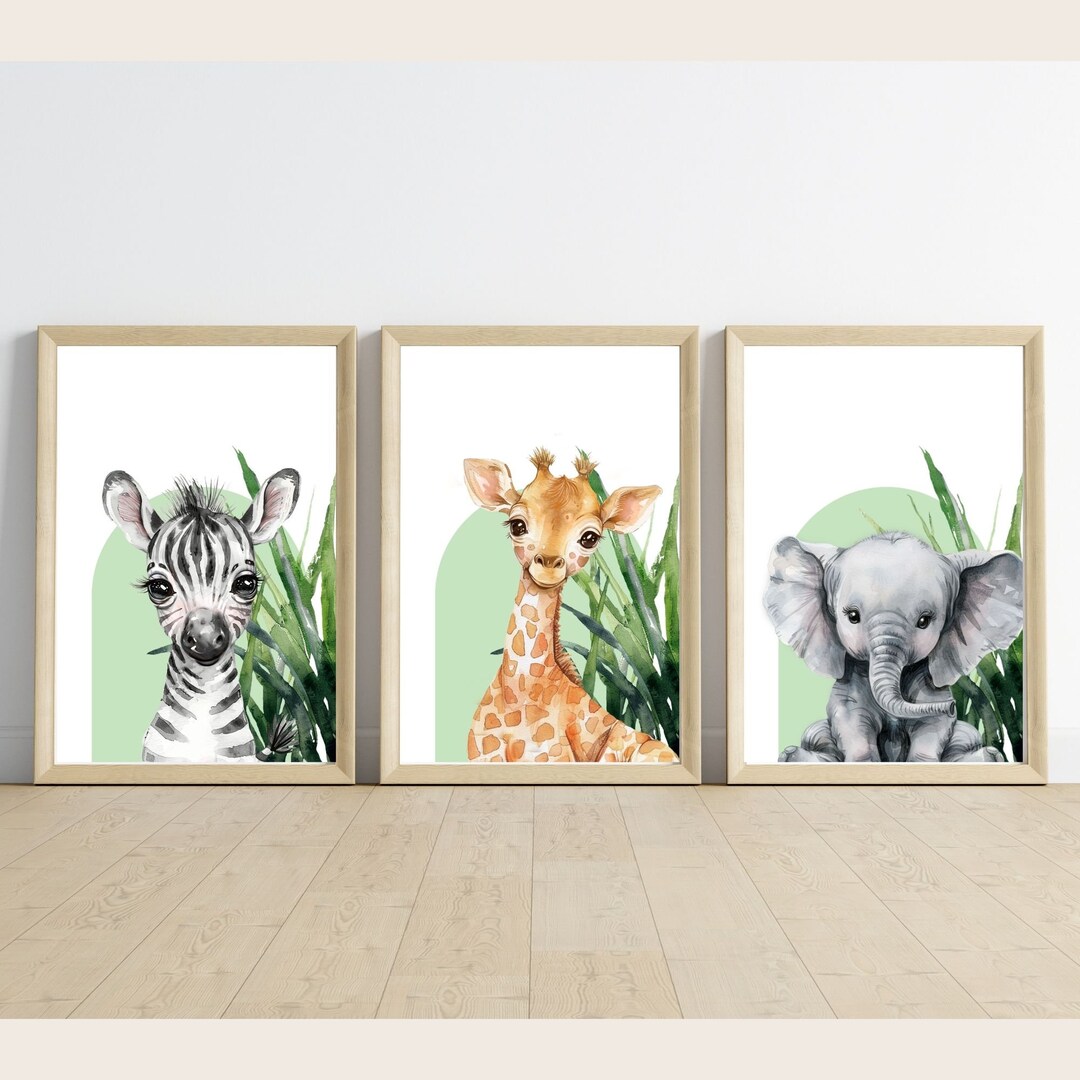 Safari Nursery Decor Set of 3 Jungle Animal Nursery Prints | Zebra ...