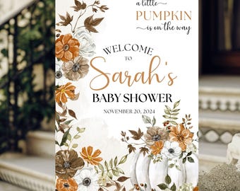 Pumpkin Baby Shower Welcome Sign, Fall Baby Shower, Fall Baby Shower Decorations Centerpieces Signage, Little Pumpkin Baby Shower Sign
