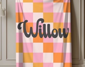 Retro personalisierte Decke, Custom Groovy Decke, Rosa und Orange, Baby-swaddle-Decke, Kleinkind-Decke, Neugeborenen Fotos Prop